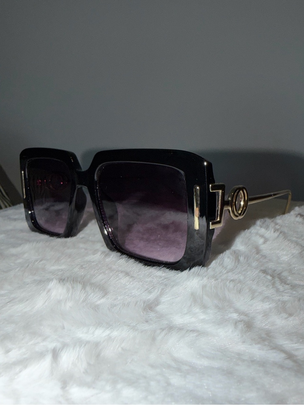 Black Square Frame Sunglasses with Gold Accent